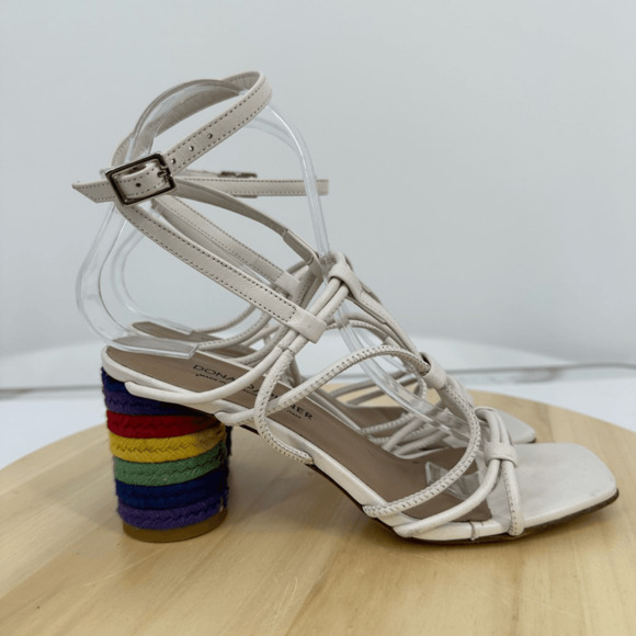 Donald J Pliner Strappy Leather Sandals Size 6 Block Heel Rainbow White Fairy - Picture 5 of 14